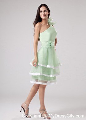 One Shoulder Flowers Sashed Apple Green Layered Homecoming Dress