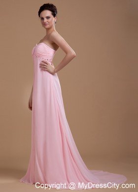 Baby Pink Beaded Sweetheart Court Train Chiffon Homecoming Dress