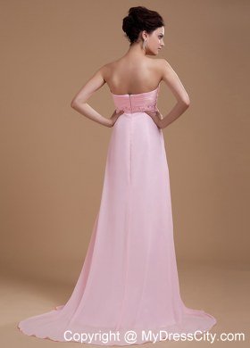 Baby Pink Beaded Sweetheart Court Train Chiffon Homecoming Dress