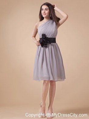 Short One Shoulder Ruched Grey Homecoming Dress with Sash