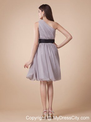 Short One Shoulder Ruched Grey Homecoming Dress with Sash