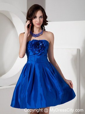 Royal Blue Taffeta Mini Strapless Homecoming Dress with Flowers