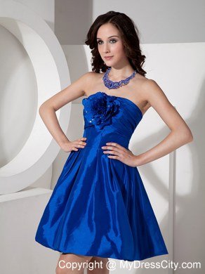 Royal Blue Taffeta Mini Strapless Homecoming Dress with Flowers