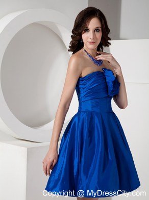 Royal Blue Taffeta Mini Strapless Homecoming Dress with Flowers