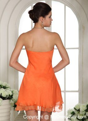 V-neck Mini-length Orange Homecoming Dresses in Chiffon