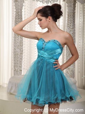 Sweetheart Teal A-line Mini Tulle Beaded Homecoming Dress