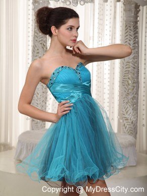 Sweetheart Teal A-line Mini Tulle Beaded Homecoming Dress