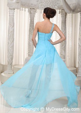 2013 Aqua Blue Beaded Homecoming Dress in High-low Design