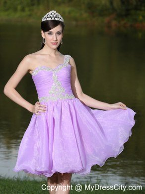 Lavender One Shoulder Beaded Knee-length Homecoming Dress