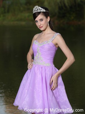 Lavender One Shoulder Beaded Knee-length Homecoming Dress