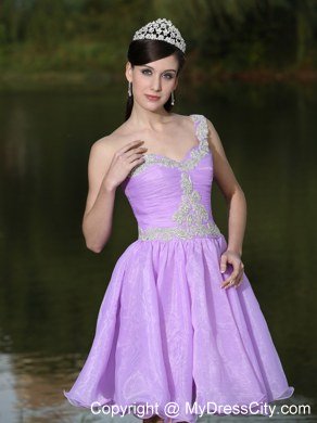 Lavender One Shoulder Beaded Knee-length Homecoming Dress