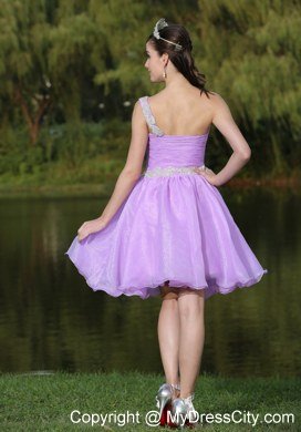 Lavender One Shoulder Beaded Knee-length Homecoming Dress