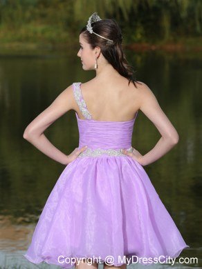 Lavender One Shoulder Beaded Knee-length Homecoming Dress