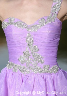 Lavender One Shoulder Beaded Knee-length Homecoming Dress