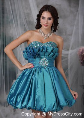 Teal Pricess Mini Taffeta Homecoming Dress with Beading