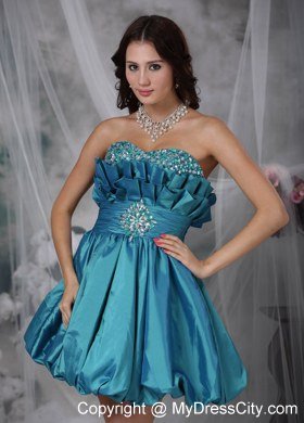 Teal Pricess Mini Taffeta Homecoming Dress with Beading