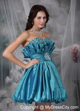 Teal Pricess Mini Taffeta Homecoming Dress with Beading