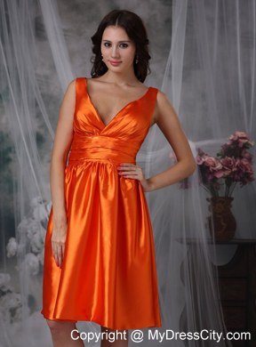 Orange Red Taffeta Short V-neck 2013 Homecoming Dress Ruced