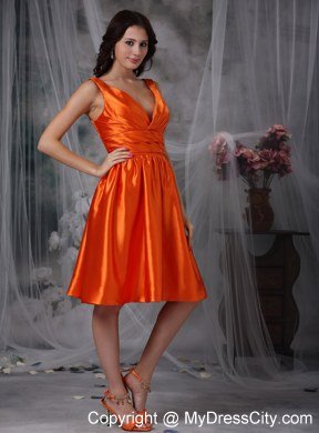 Orange Red Taffeta Short V-neck 2013 Homecoming Dress Ruced