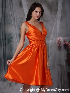 Orange Red Taffeta Short V-neck 2013 Homecoming Dress Ruced