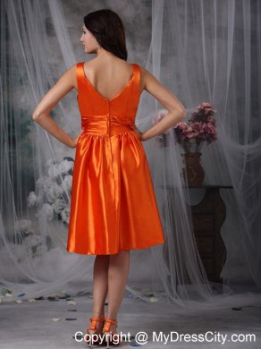 Orange Red Taffeta Short V-neck 2013 Homecoming Dress Ruced