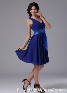 Peacock Blue Chiffon Straps Homecoming Dress With Bowknot