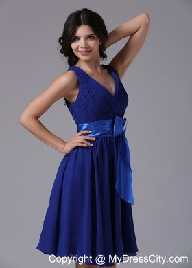 Peacock Blue Chiffon Straps Homecoming Dress With Bowknot