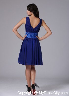 Peacock Blue Chiffon Straps Homecoming Dress With Bowknot