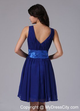 Peacock Blue Chiffon Straps Homecoming Dress With Bowknot