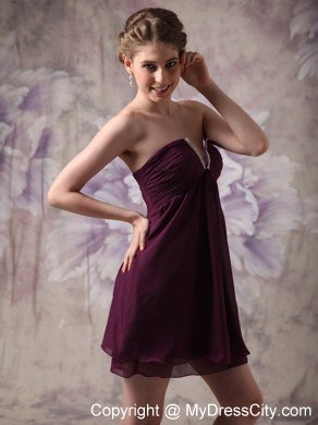 Dark Purple Mini Homecoming Dress with V-neck Chiffon Beads