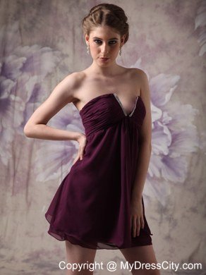 Dark Purple Mini Homecoming Dress with V-neck Chiffon Beads