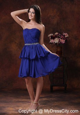 Mini-length Short Navy Blue Chiffon Beaded Homecoming Dress