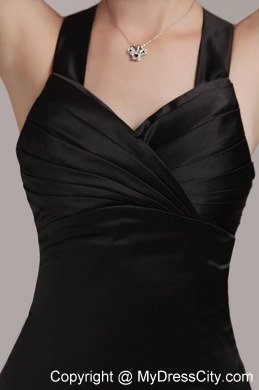 V-neck Black Sheath Mini Satin Homecoming Dress Pleated