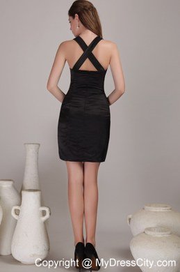 V-neck Black Sheath Mini Satin Homecoming Dress Pleated