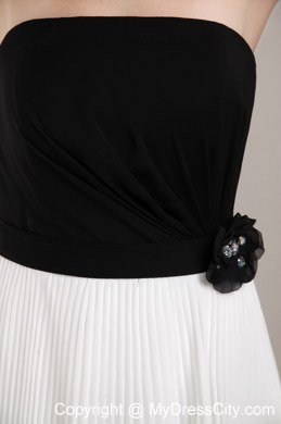 Pleating and Hand Made Flowers Bridesmaid Dress in Black and White