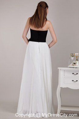 Pleating and Hand Made Flowers Bridesmaid Dress in Black and White