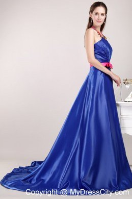 Blue Empire Halter Brush Beading Sashed Homecoming Dress