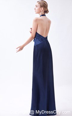 Navy Blue Halter Column Taffeta Homecoming Dress with Beading