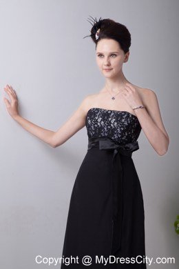 Black Tea-length Strapless Homecoming Dress Chiffon Sashed