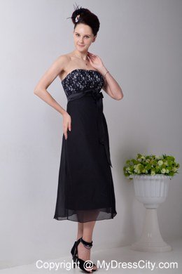 Black Tea-length Strapless Homecoming Dress Chiffon Sashed