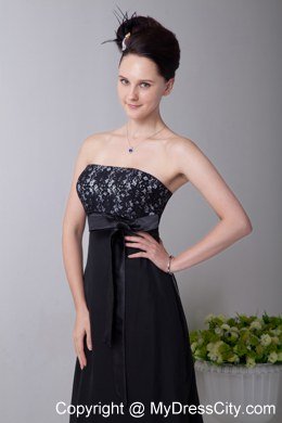 Black Tea-length Strapless Homecoming Dress Chiffon Sashed