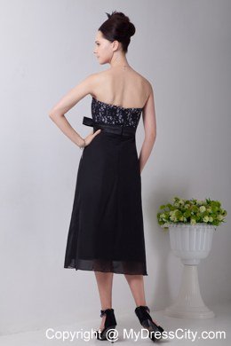 Black Tea-length Strapless Homecoming Dress Chiffon Sashed