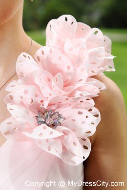 One Shoulder Light Pink Mini Hand Flowers Homecoming Dress