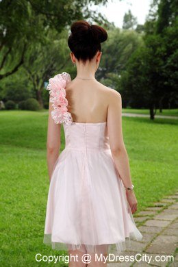 One Shoulder Light Pink Mini Hand Flowers Homecoming Dress