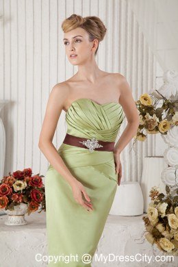 Satin Yellow Green Sweetheart Beading Homecoming Dress Sashed