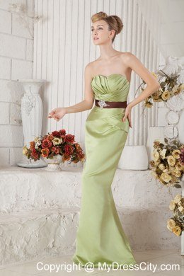 Satin Yellow Green Sweetheart Beading Homecoming Dress Sashed