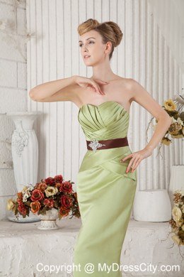 Satin Yellow Green Sweetheart Beading Homecoming Dress Sashed