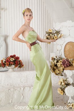 Satin Yellow Green Sweetheart Beading Homecoming Dress Sashed