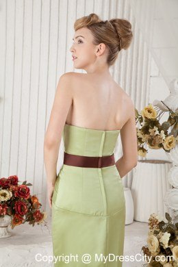 Satin Yellow Green Sweetheart Beading Homecoming Dress Sashed