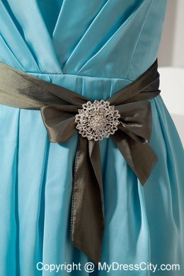 A-line Short Aqua Blue Halter Homecoming Dress Taffeta Sashed